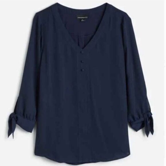 Fortune + Ivy Collin Mixed Material Blouse Navy L STITCH FIX NWT - Picture 1 of 5